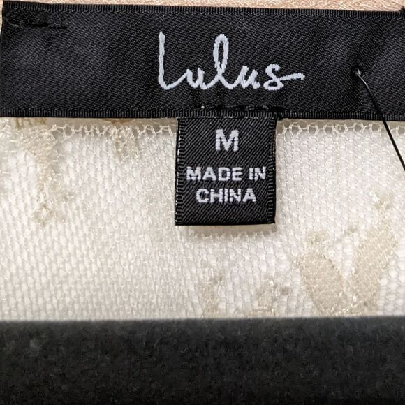 NWT LULUS Precious Moments Beige Lace Short Sleeve Midi Dress M - Picture 5 of 10